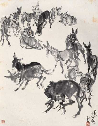 黄胄 群驴图 立轴